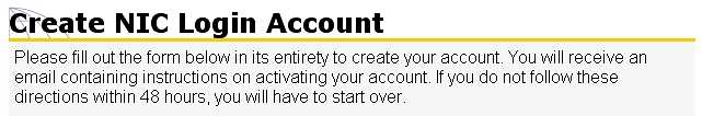 Create NIC Account screenshot
